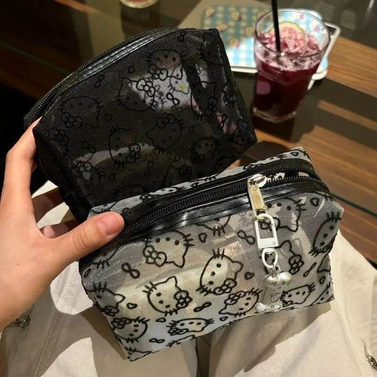 可爱kitty猫网纱化妆包透明手拿便携外出旅行收纳包随身简约包女