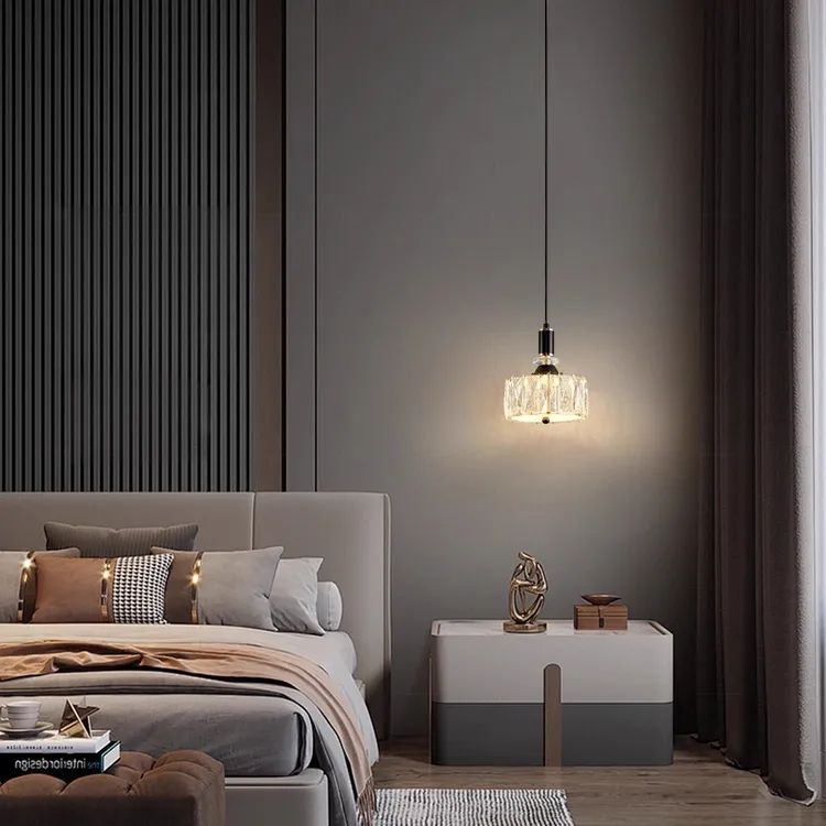2025新款床头吊灯卧室现代轻奢高级感水晶背景墙小吊灯可升降意式