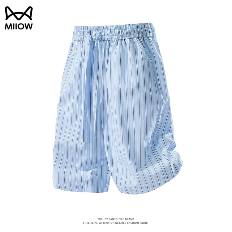 猫人短裤夏季薄款舒适透气条纹沙滩裤美式宽松休闲时尚五分裤子男