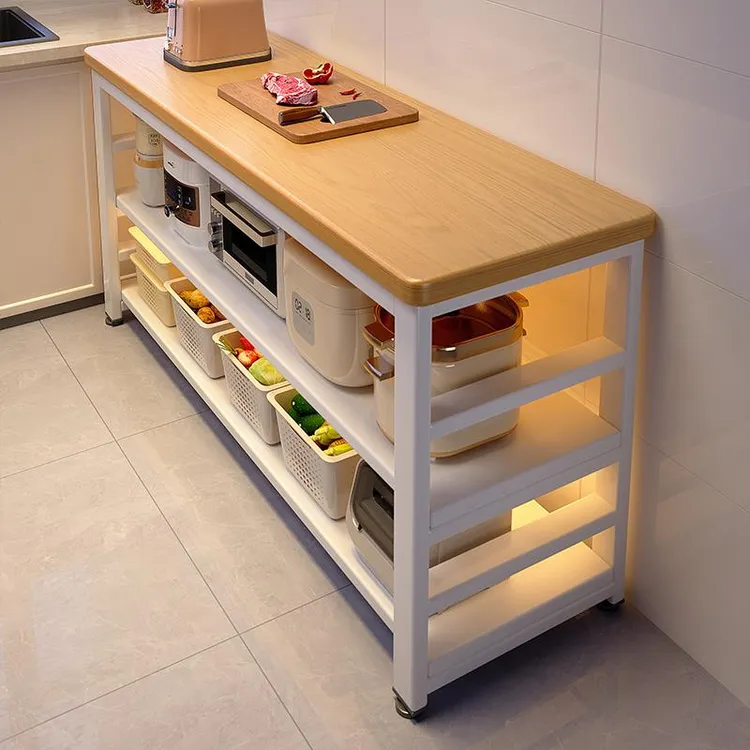 厨房多功能置物架落地切菜桌子工作台多层微波炉锅具收纳架窄橱柜