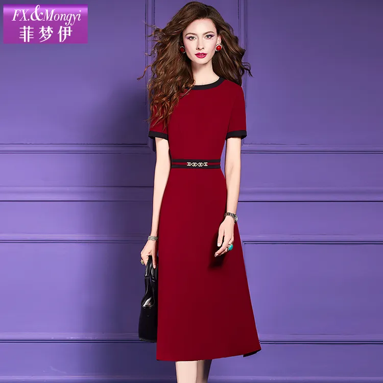 钉珠红色连衣裙女短袖夏装法式名媛轻熟收腰本命年长裙礼服63019