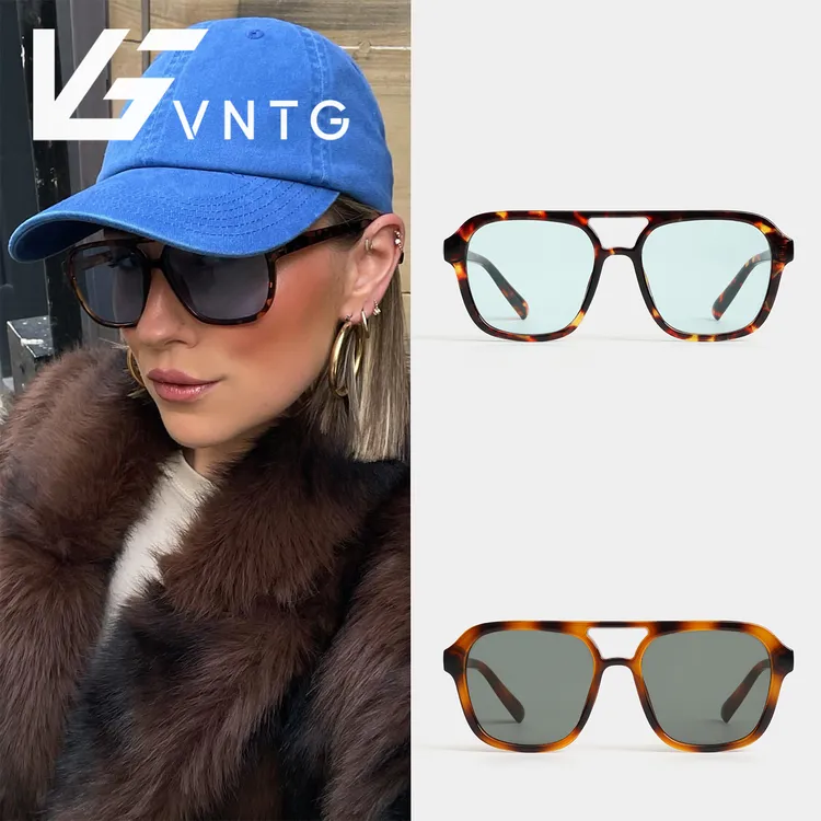 vntg墨镜复古双梁设计大框飞行员时尚ins风防紫外线UV400太阳眼镜
