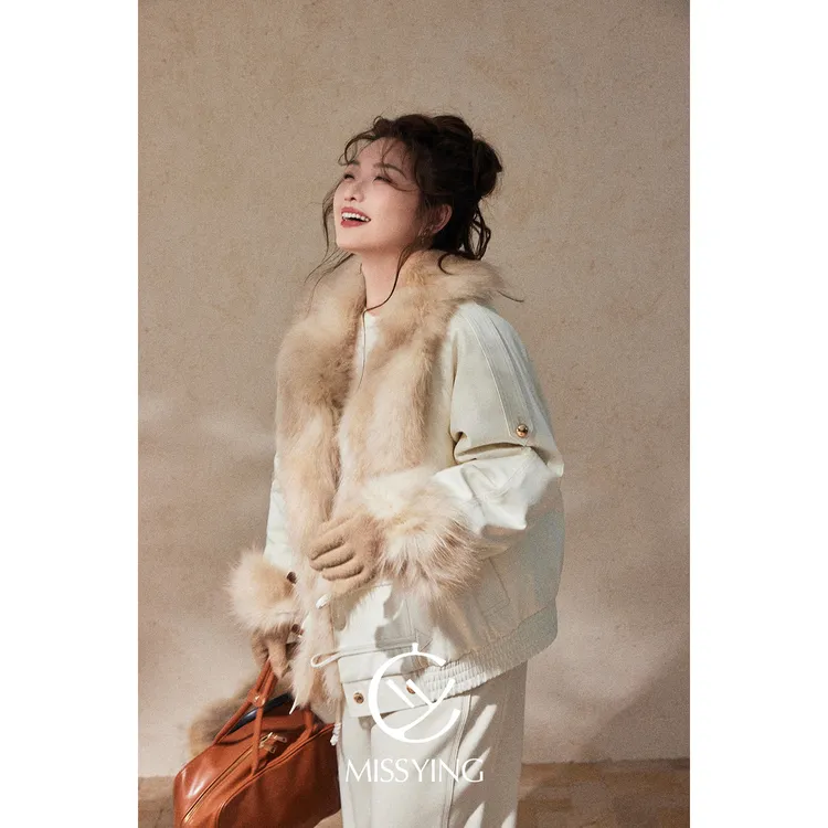 应小姐黑标【北欧晨雾】微胖大码显瘦重工两穿貉子毛天然皮草外套