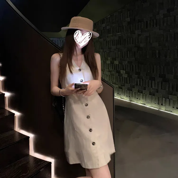 伦敦往事 复古法式无袖系带背心裙夏季简约百搭韩系连衣裙女