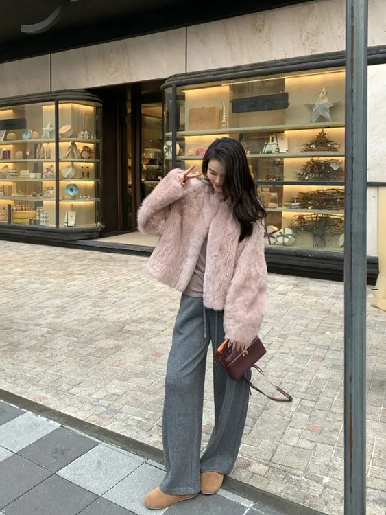 BIG WHITE REMADE“粉恋国度”水貂毛+羊皮毛一体奢感风外套K16121