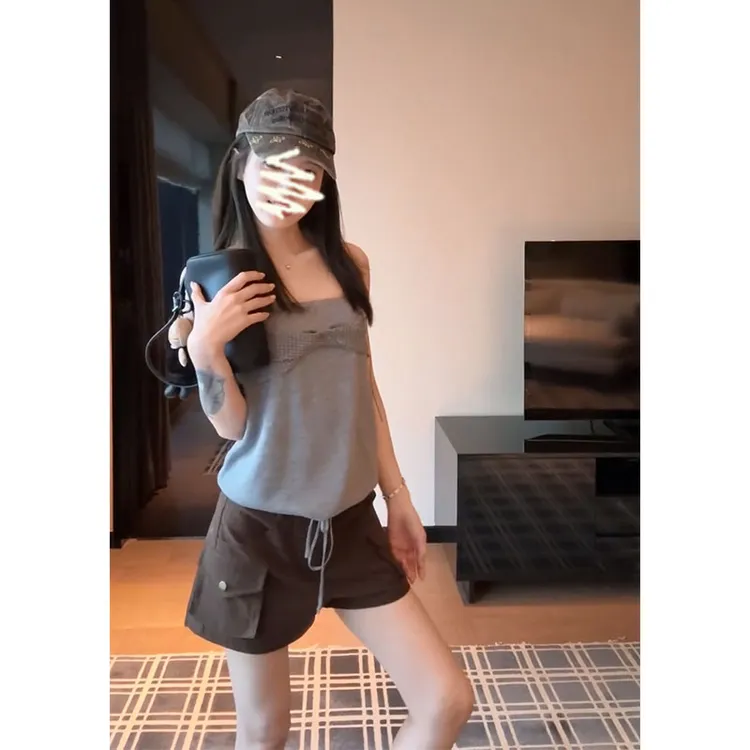 2025夏季新款女韩系穿搭蝴蝶结百搭抹胸上衣气质高腰显瘦阔腿短裤