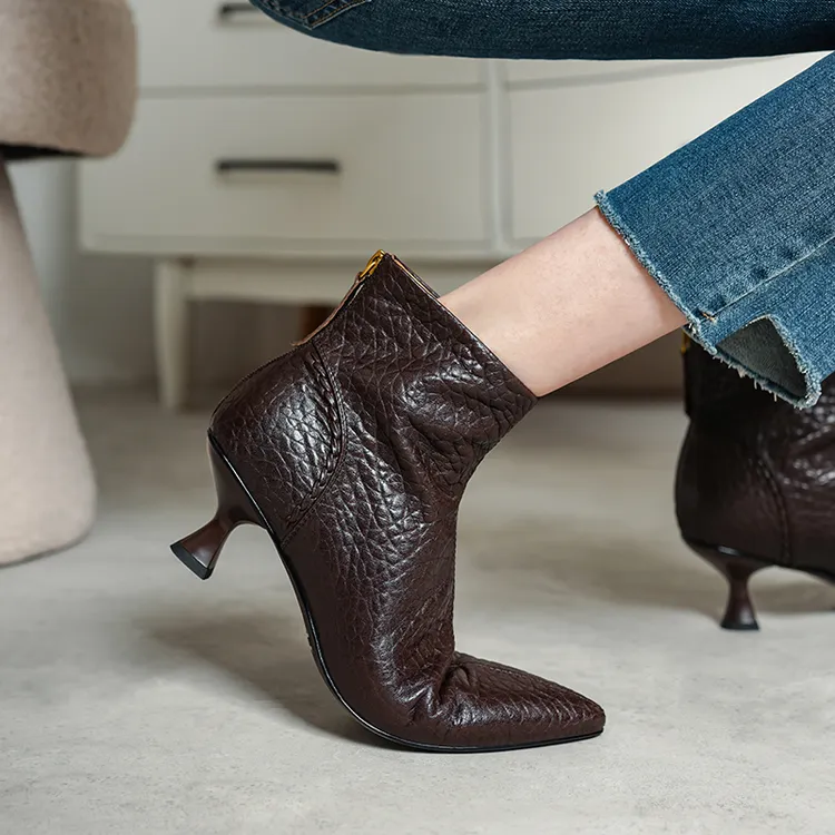 跟高5.5cm/秋冬气质新款高跟短靴女春秋单靴裸靴猫跟尖头小短靴