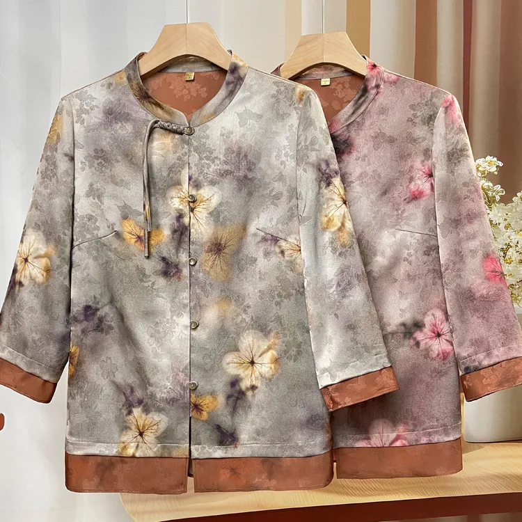 老年人妈妈夏装衬衫新中式上衣奶奶夏季宽松唐装衬衣国风婆婆衣服