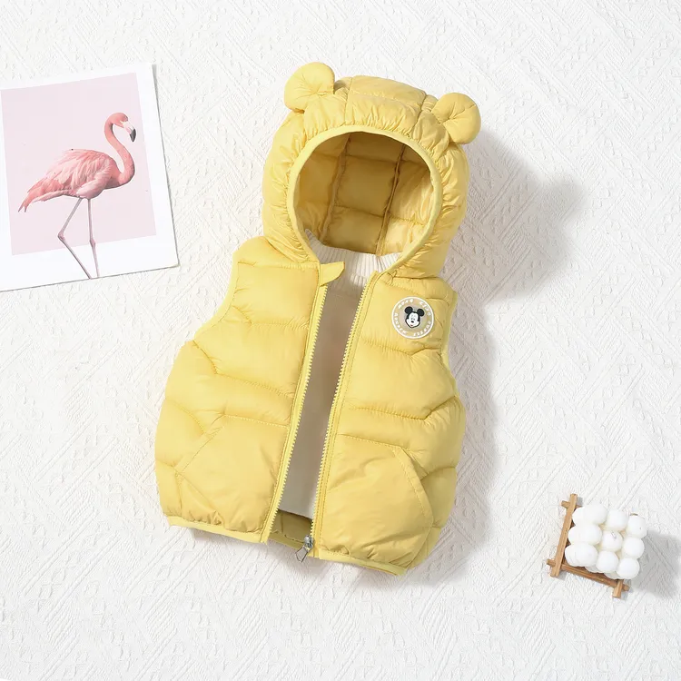 1岁儿童连帽马甲女童米奇亮灯洋气马夹宝宝秋冬外穿保暖2男童连帽