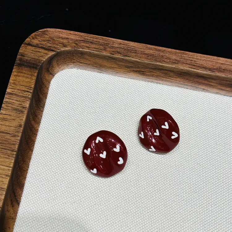 铜合金耳饰 2025秋冬红色波点耳钉