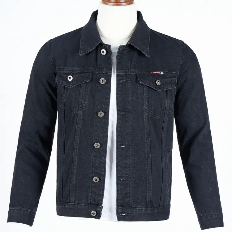 春秋新款牛仔外套男宽松舒适高档外套韩版纯色翻领耐磨牛仔衣褂子