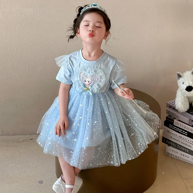 爱莎连衣裙公主夏季中国风洋气甜美网纱蓬蓬裙小女孩爆款中小童