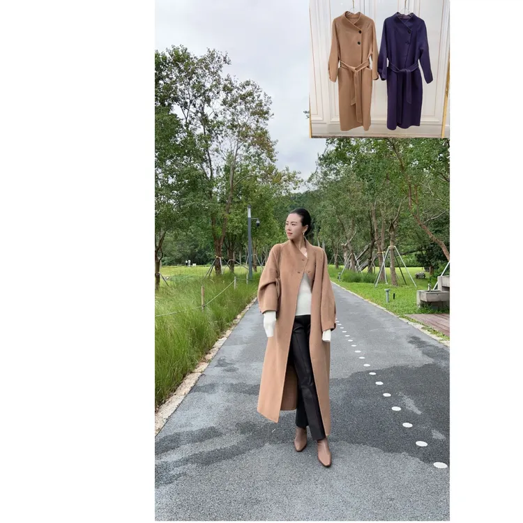 6155【极简主义】研家轻奢超轻柔软糯100驼绒双面手缝长大衣外套