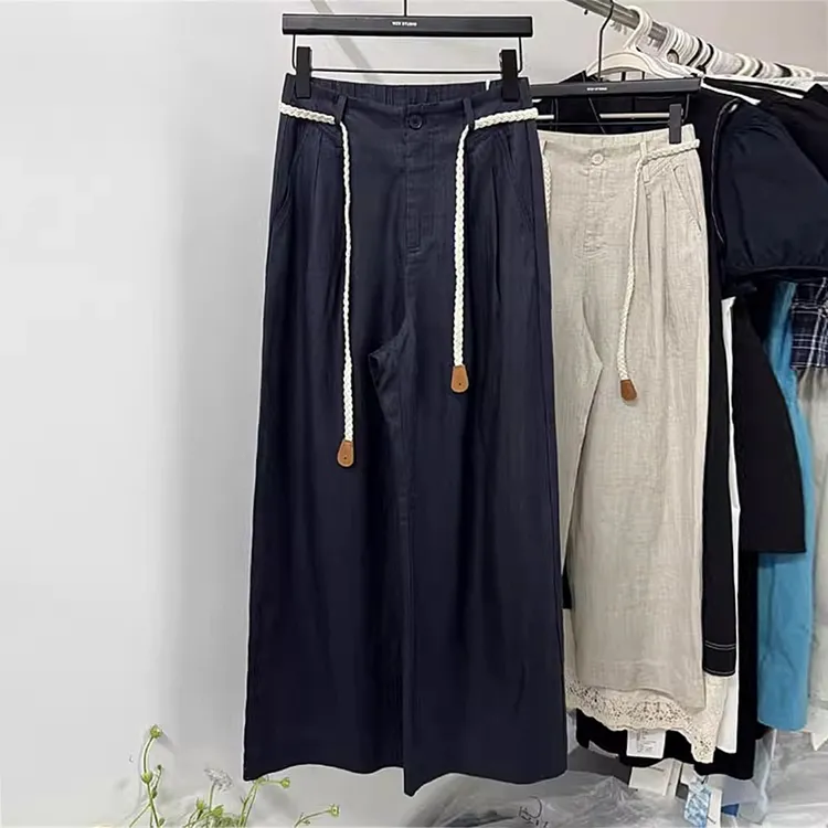 高端欧货天丝棉麻千金风直筒宽松女夏季时尚新品百搭休闲阔腿长裤