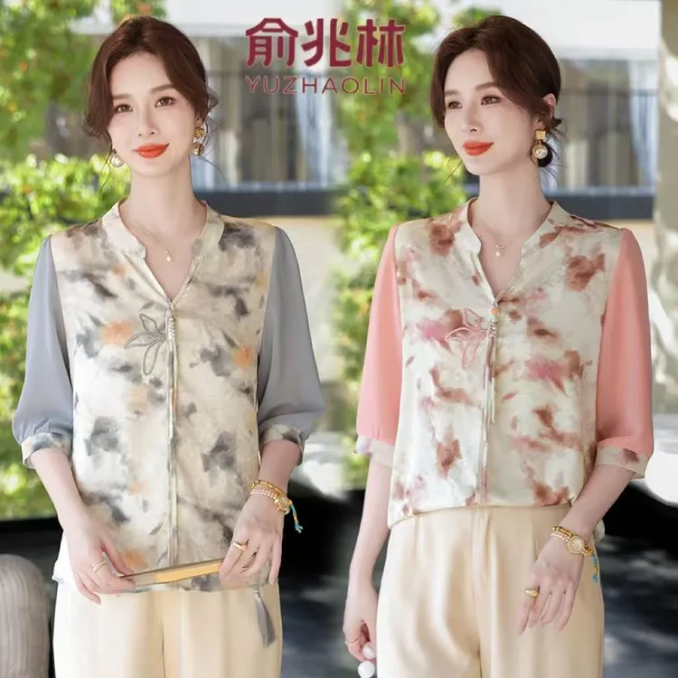 俞兆林25年新款时尚中老年女装夏装洋气显瘦宽松型百搭夏季衬衣