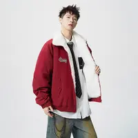 HSNH【翻毛领座山雕】加绒卡扣设计韩版夹克加厚保暖棉衣美式外套