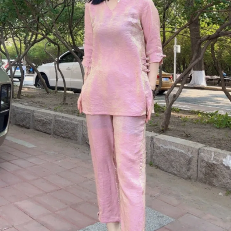 幻彩流光简约百搭国风夏季女装上衣搭配裤子套装