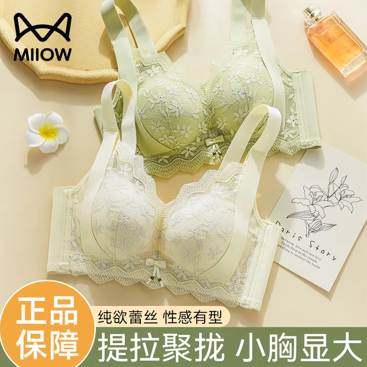 猫人内衣女小胸聚拢显大无钢圈提拉防下垂收副乳调整型蕾丝文胸罩