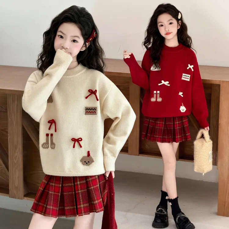 女童过年红色本命年针织衫上衣2025新款大童冬季女孩加厚儿童毛衣