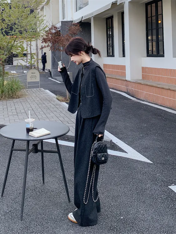 老钱风气质通勤套装女2025秋季新款韩系轻熟马甲上衣阔腿裤两件套