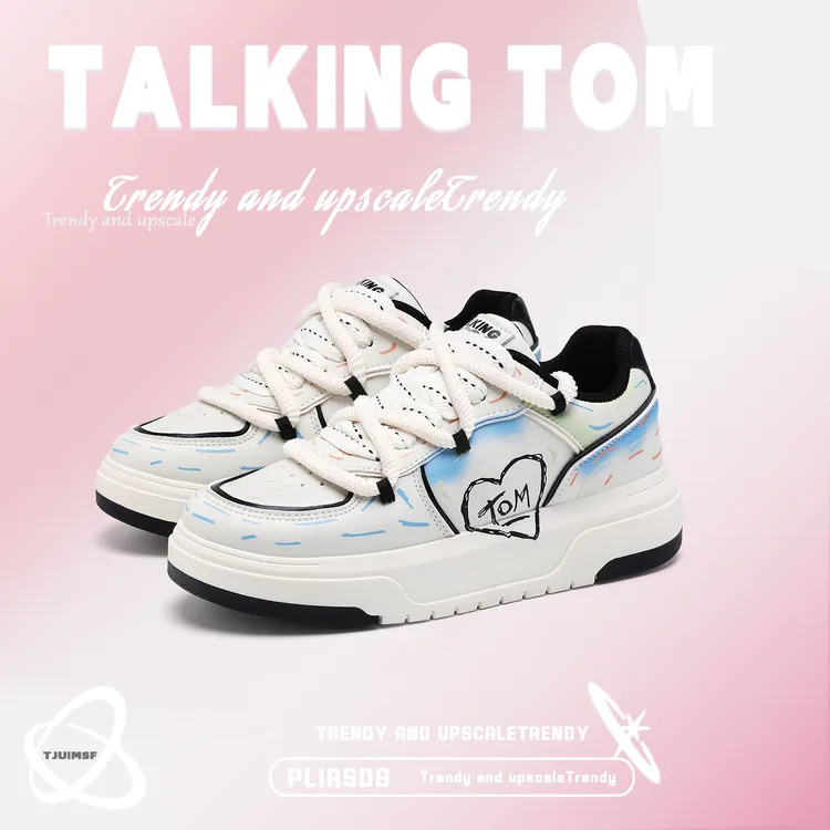 汤姆猫女鞋秋款百搭涂鸦休闲板鞋明星同款鸳鸯鞋子厚底增高运动鞋