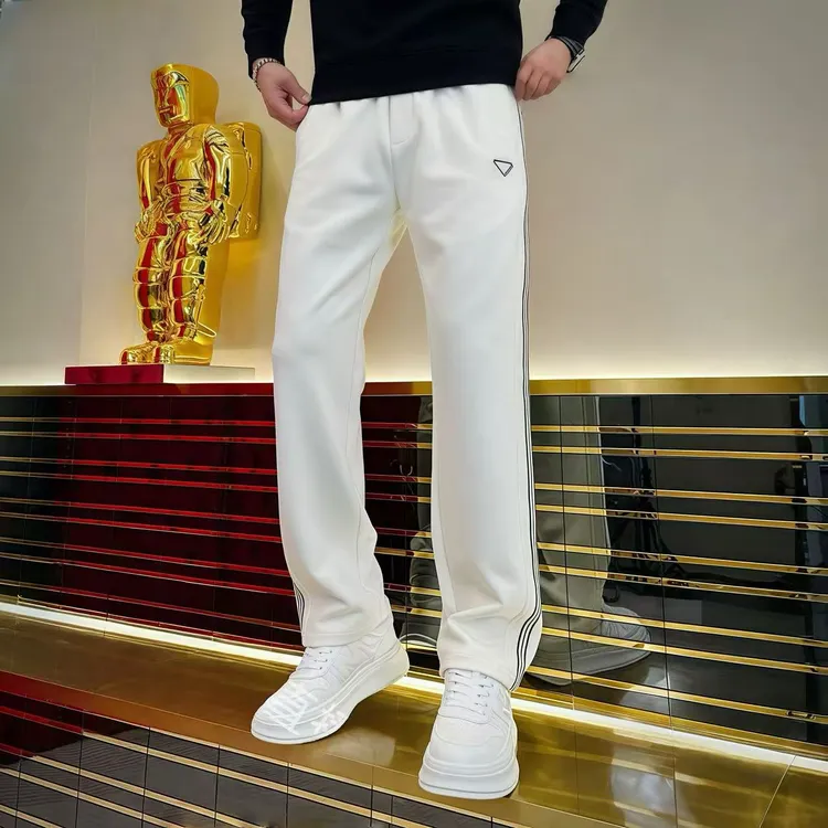 秋季新款高端时尚休闲裤男条纹织带百搭直筒裤轻奢潮流宽松阔腿裤