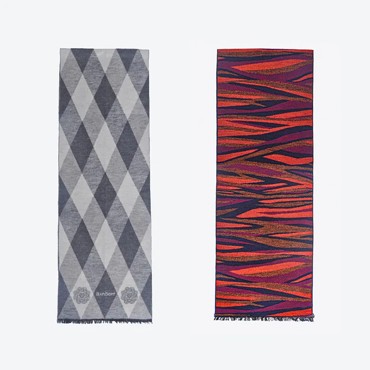 七彩丹霞长款韩版针织围巾秋冬季格子100%桑蚕丝抓绒围脖百搭保暖