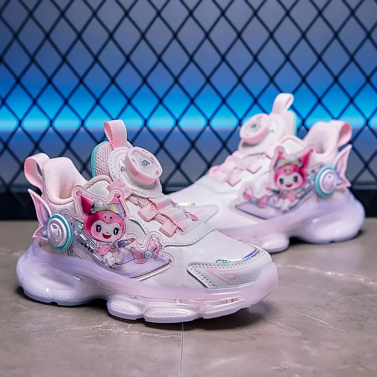 秋季女童新款皮面防水软底发光亮灯鞋儿童库洛米超轻舒适运动鞋