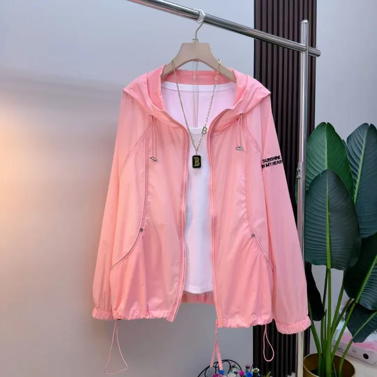 胖mm时尚气质显瘦遮肉788长袖透气百搭夏季连帽宽松薄款防晒外套