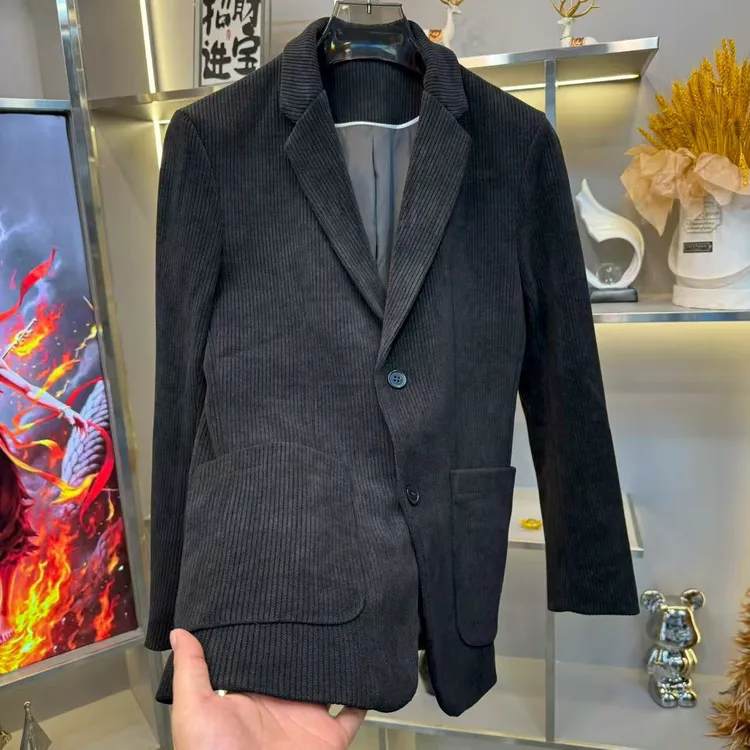 纯色轻奢条纹嵌缝休闲西服上装修身商务经典男士秋季时尚