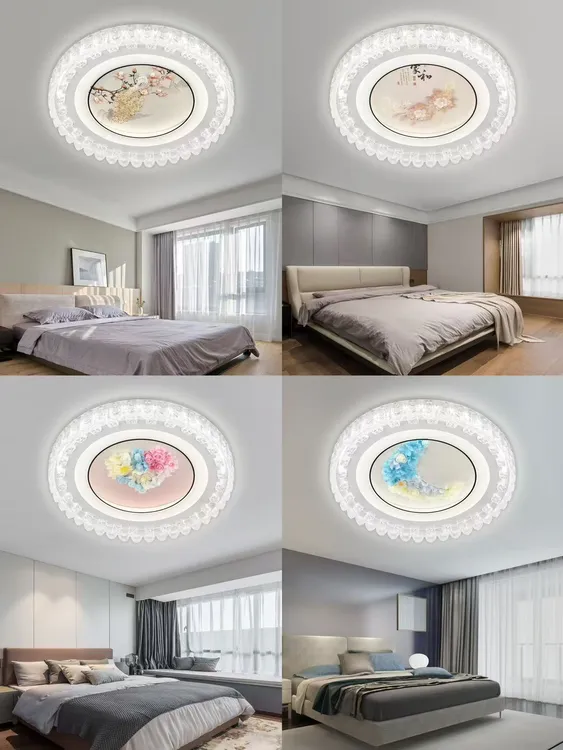 2025新款玻璃水晶卧室主灯圆形新款房间吸顶灯简约现代LED语音款