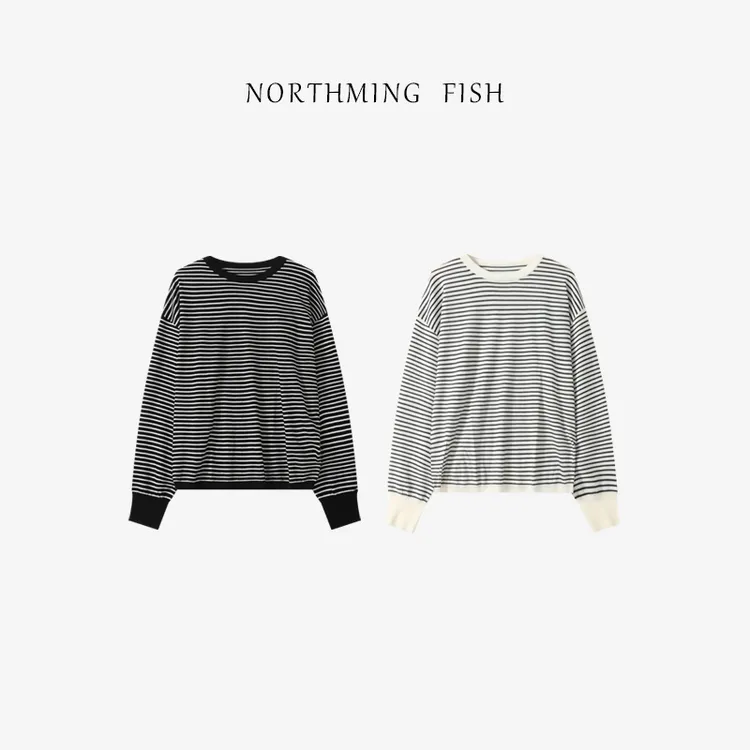 NorthMing fish「秋日松弛」100扬子纱 休闲慵懒轻盈显瘦条纹T恤