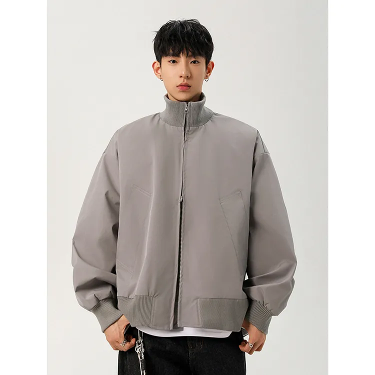 bomber灰色美式复古飞行员夹克男秋季cleanfit短款外套立领冲锋衣