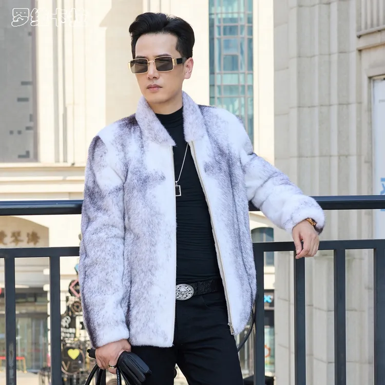 宝嘉美棒球领男士貂皮大衣整貂水貂皮草外套修身夹克版厚实保暖