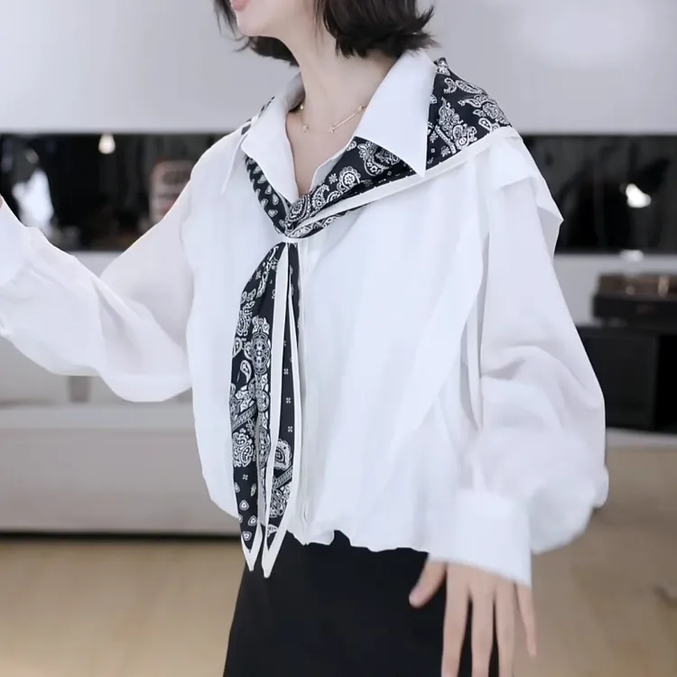 2025新款极简设计感小众下摆百搭早秋短款衬衫别致上衣LK2505328