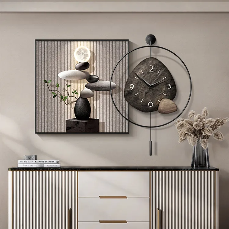 轻奢高级感餐厅装饰画钟表客厅电视背景墙餐桌墙大象壁画现代挂钟