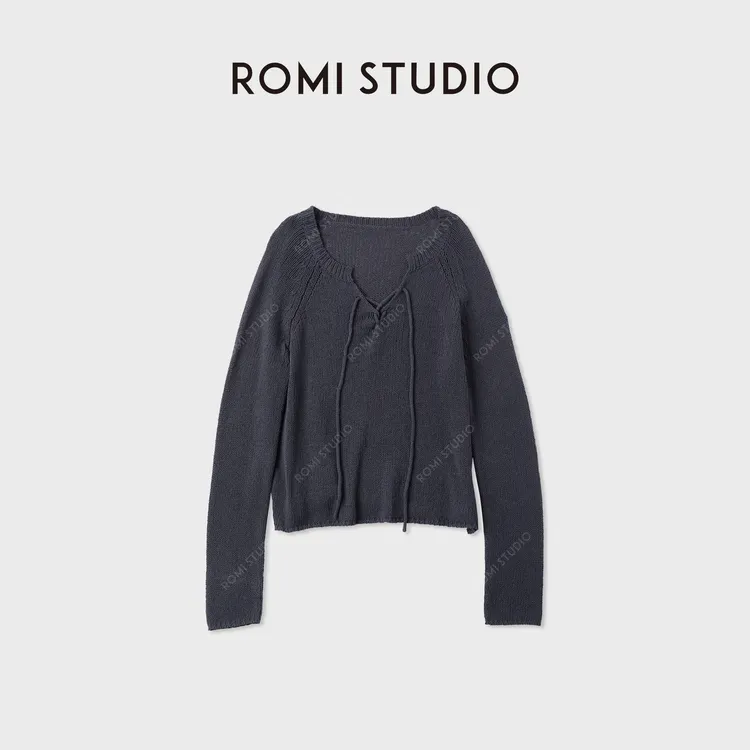 ROMI STUDIO“秋意昂然”棉质系带波纹肌理质感长袖毛织RWCRSZ3896