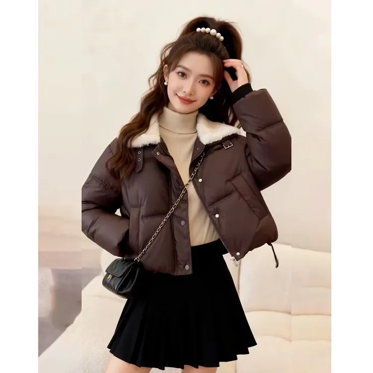 PU皮棉服女冬季2025年新款爆加厚保暖洋气羽绒棉衣外套短款小棉袄