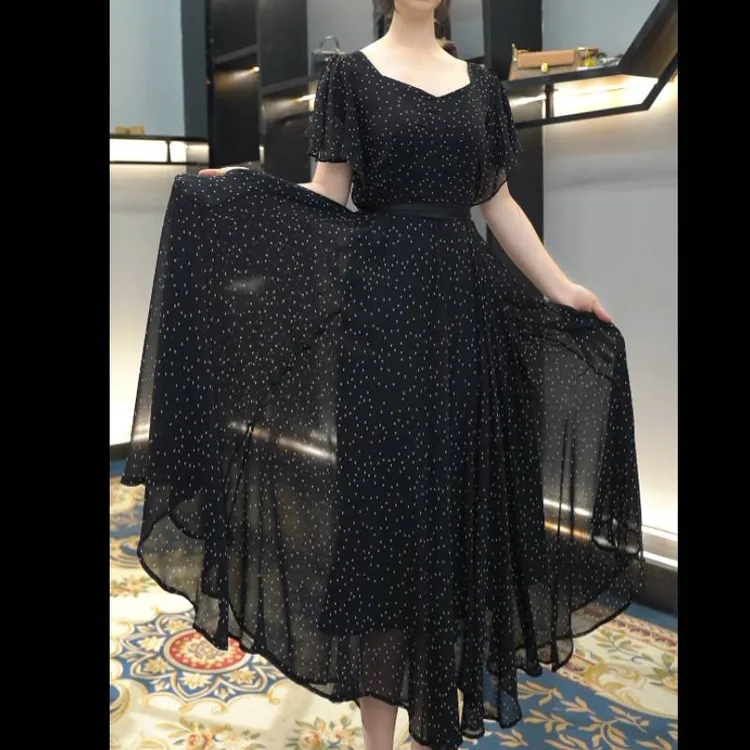 5431#时尚气质连衣裙2025夏季新款收腰显瘦裙子女