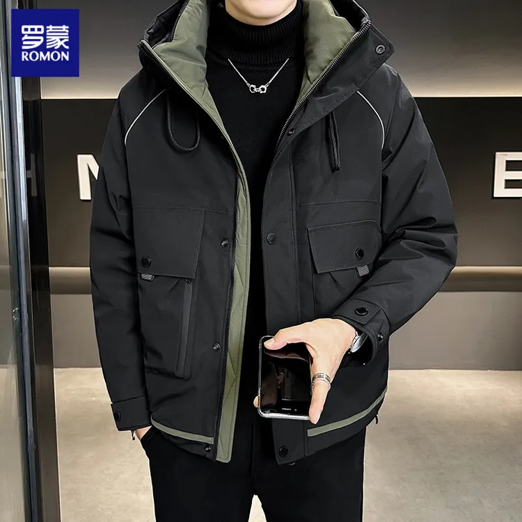罗蒙2025防寒棉服男款冬季新款宽松保暖百搭工装风连帽二棉夹克外