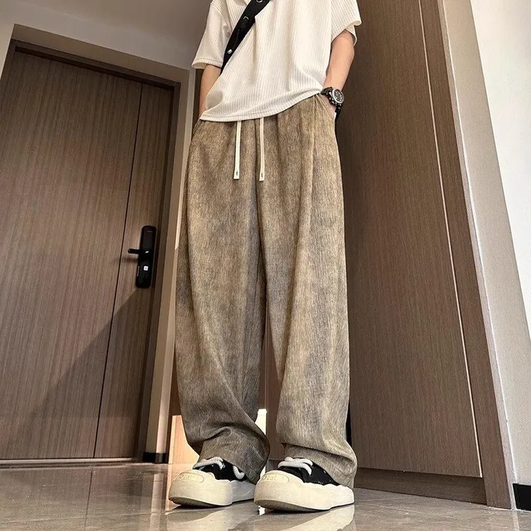 肌理感扎染脏脏裤男薄款美式复古速干冰丝裤子宽松透气空调凉凉裤