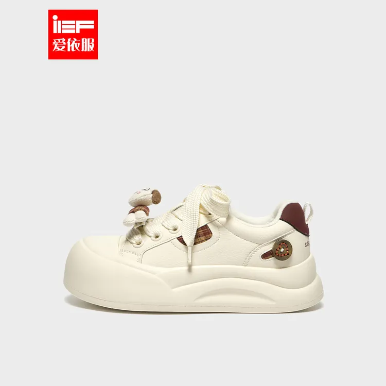IEF/爱依服2025冬季新款韩版时尚休闲设计感加绒百搭厚底小白鞋