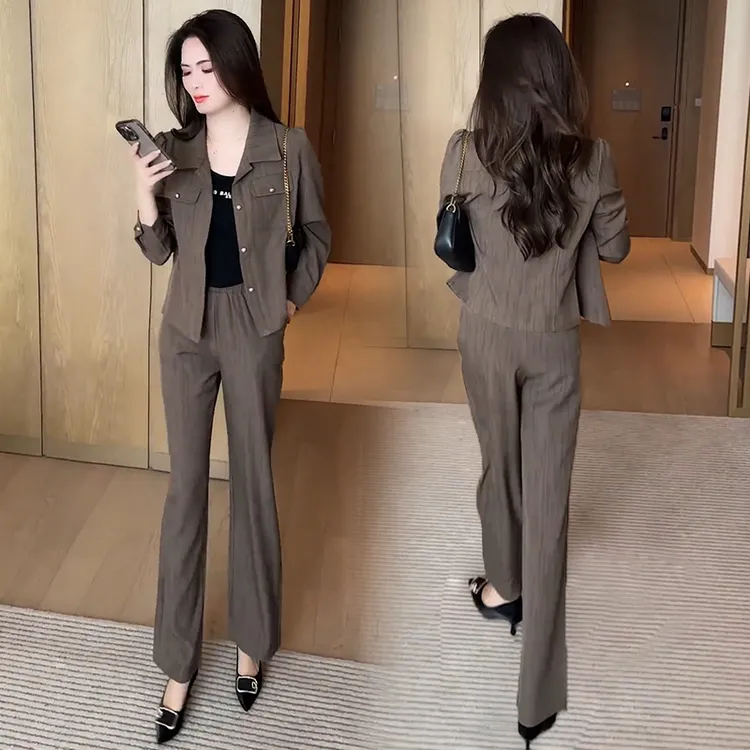 时尚套装女2025春秋新款洋气显瘦短款外套阔腿裤休闲减龄两件套潮