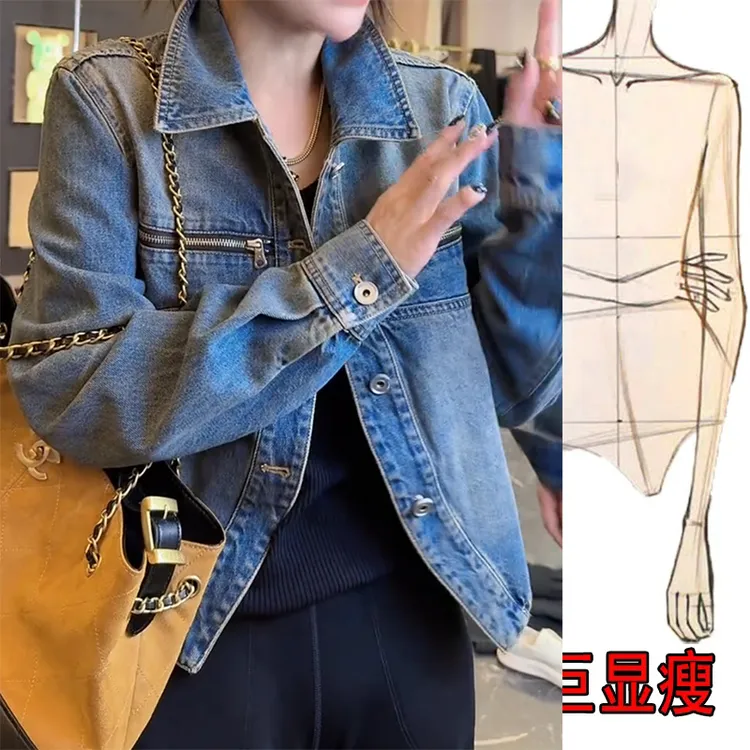 早秋款女装美式简约通勤百搭显瘦舒适耐穿好穿水洗复古牛仔短外套