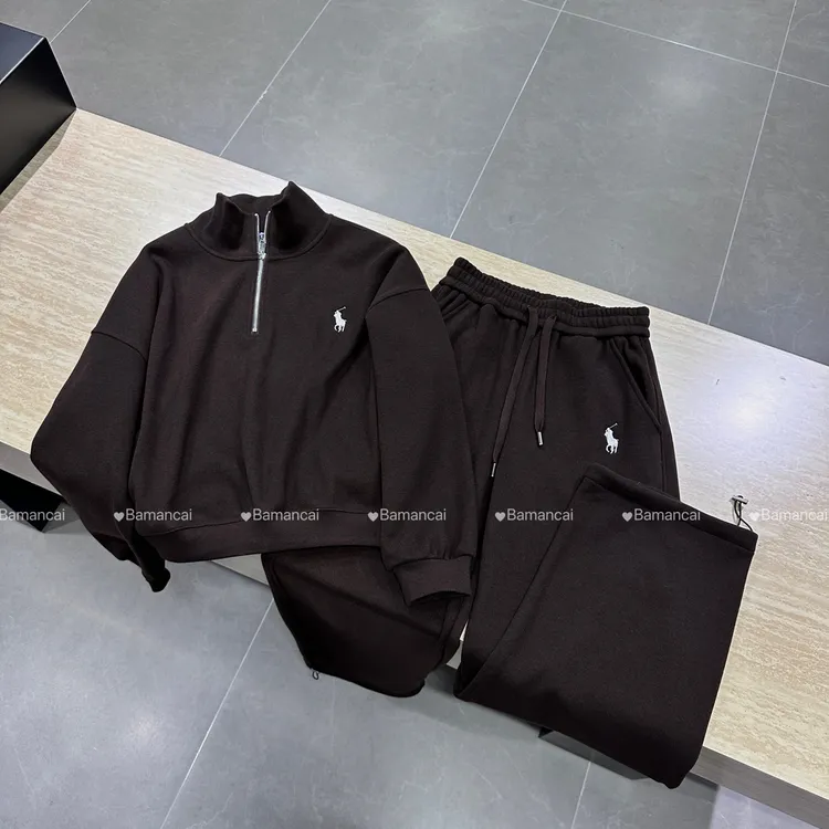 Bamancai-加绒卫衣连帽外套休闲直筒裤套装女时尚两件套F0063