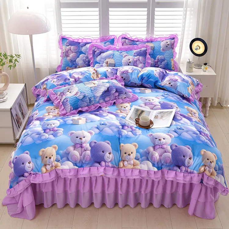 5D夏凉被四件套床盖软凉席三件套可机洗空调被花边款被罩床上用品