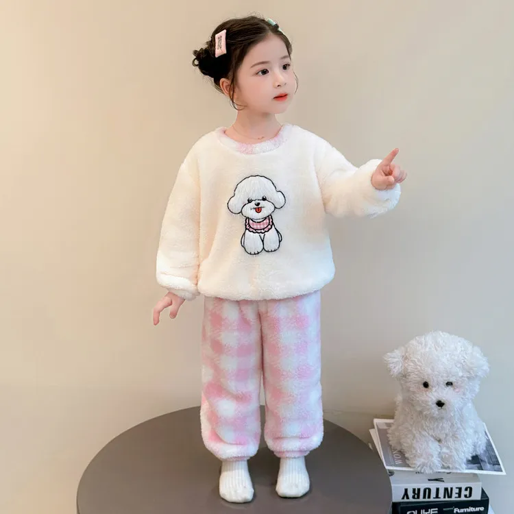 软绵绵儿童家居服套装秋冬季珊瑚绒保暖小童女孩儿童睡衣套装洋气