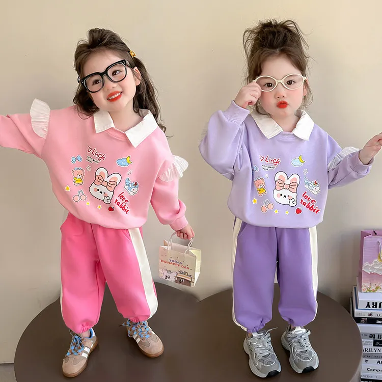 女宝宝春装套装2025春秋新款小女孩卫衣休闲女童polo领运动两件套