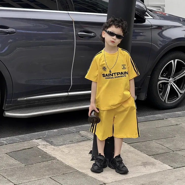 潮牌痞帅炸街男童套装夏季短袖酷帅儿童2025新款男孩运动夏装潮酷