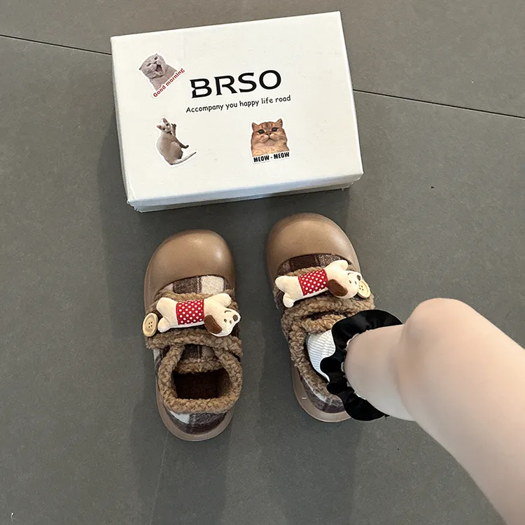 时尚复古卡通小狗魔术贴厚底增高棉鞋女2025冬季新百搭毛毛鞋棉鞋